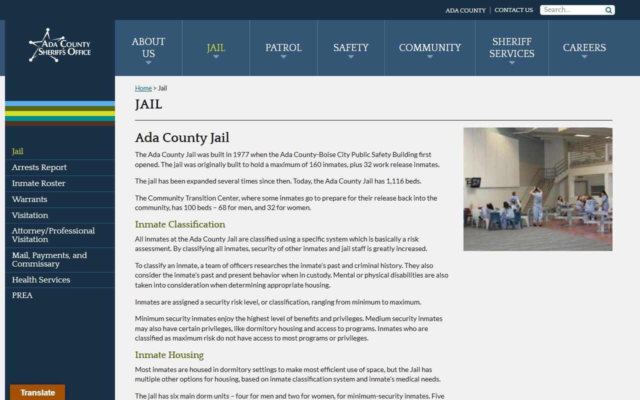Ada County arrest records jail overview page