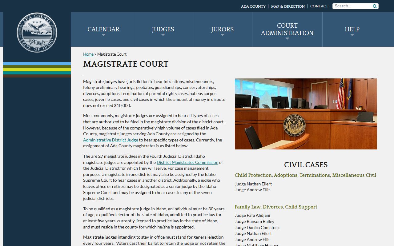 Ada County court dockets Magistrate Court case assignments page