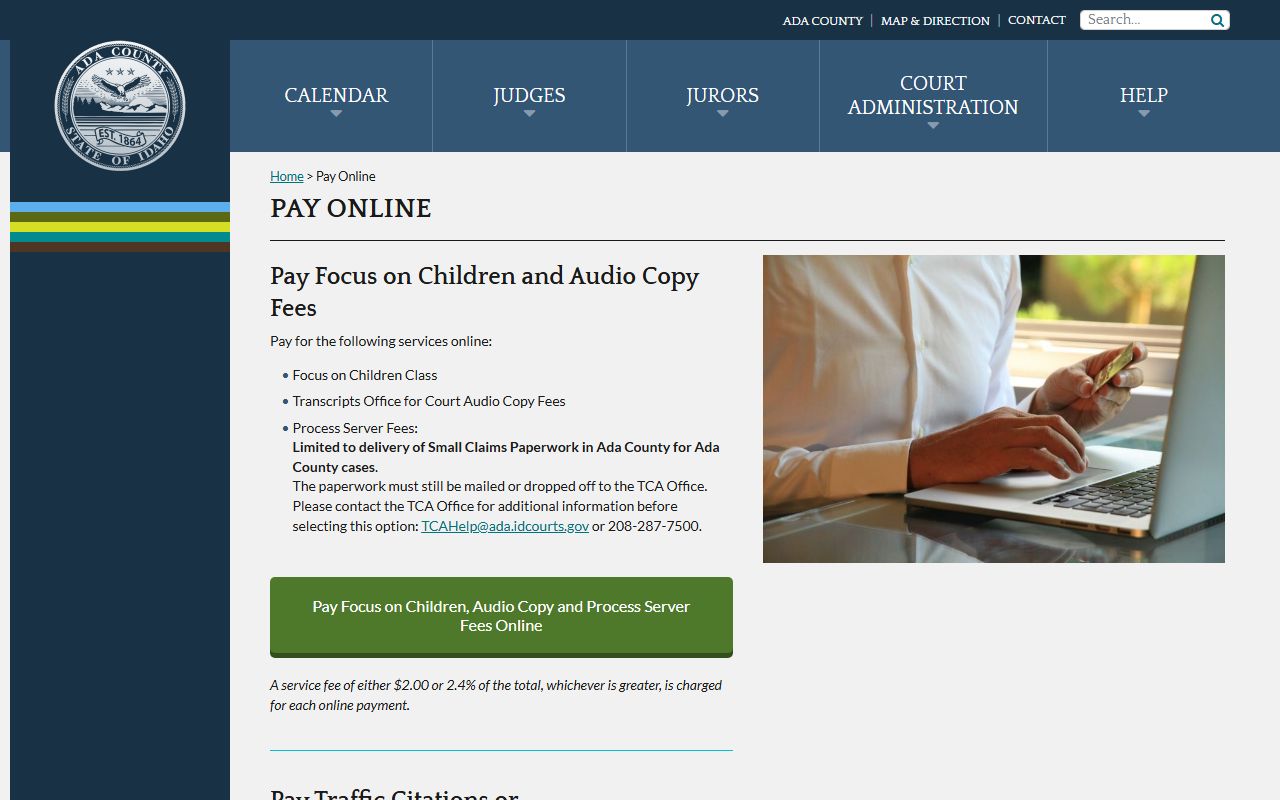 Ada County court dockets online payments page
