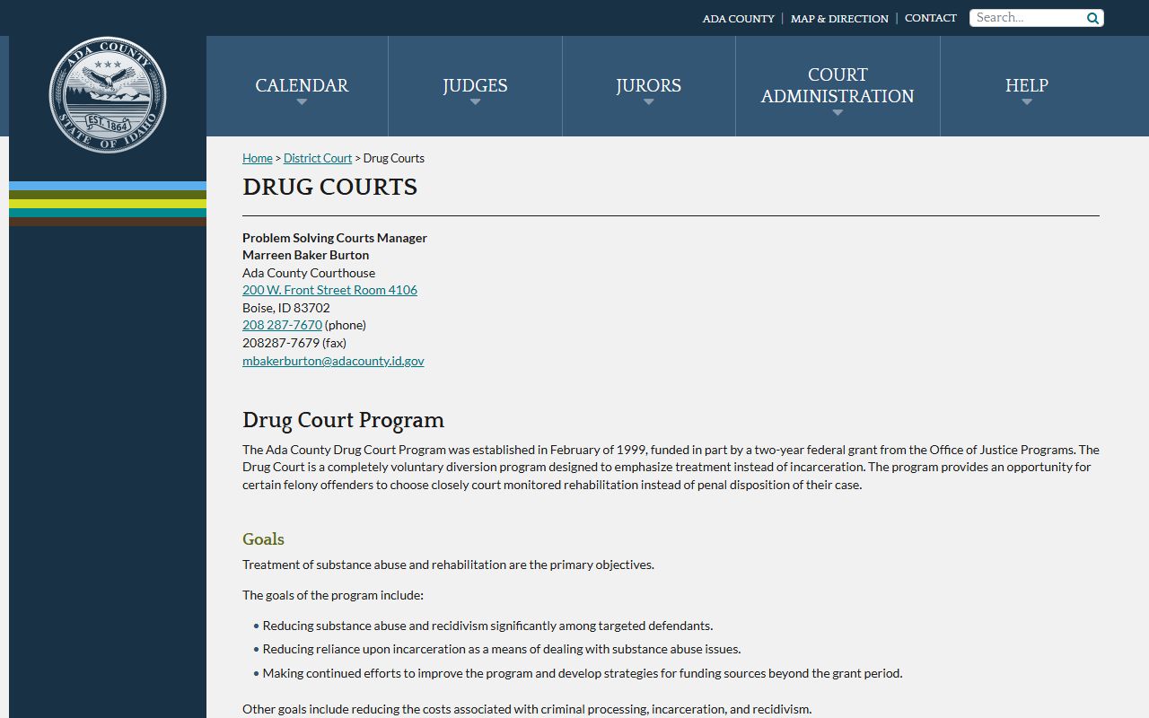 Ada County court dockets Drug Court page