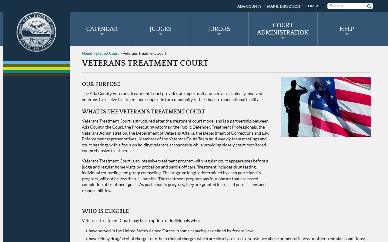 Ada County court dockets Veterans Treatment Court page