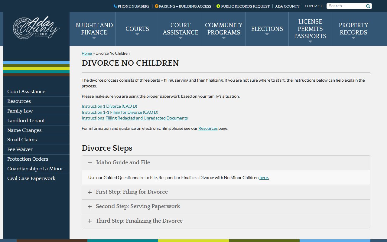 Ada County court records divorce without children form page