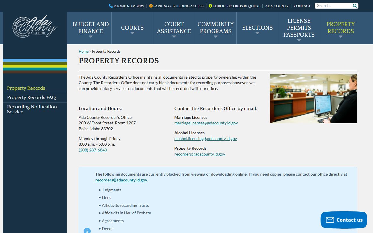 Ada County court records recorder property records clerk page