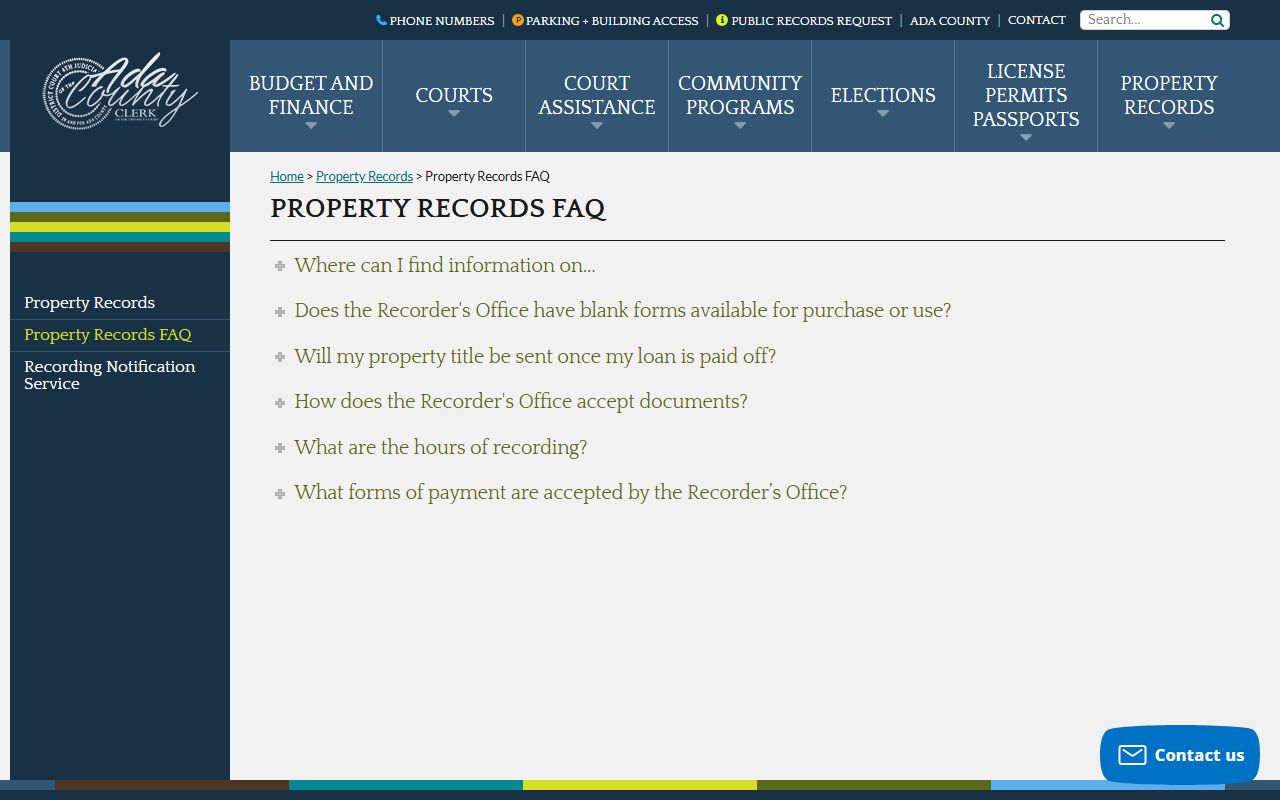 Ada County court records recorder FAQ copy guidance