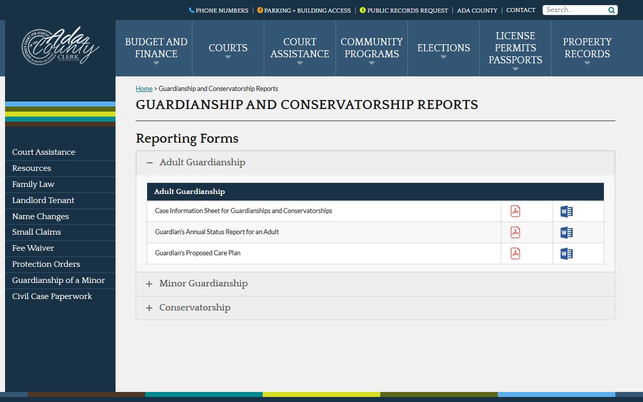 Ada County court records guardianship and conservatorship reporting page