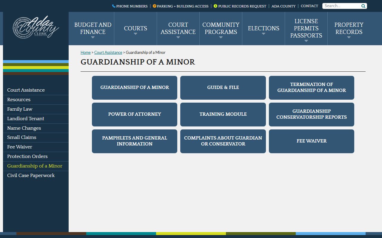Ada County court records minor guardianship court assistance page