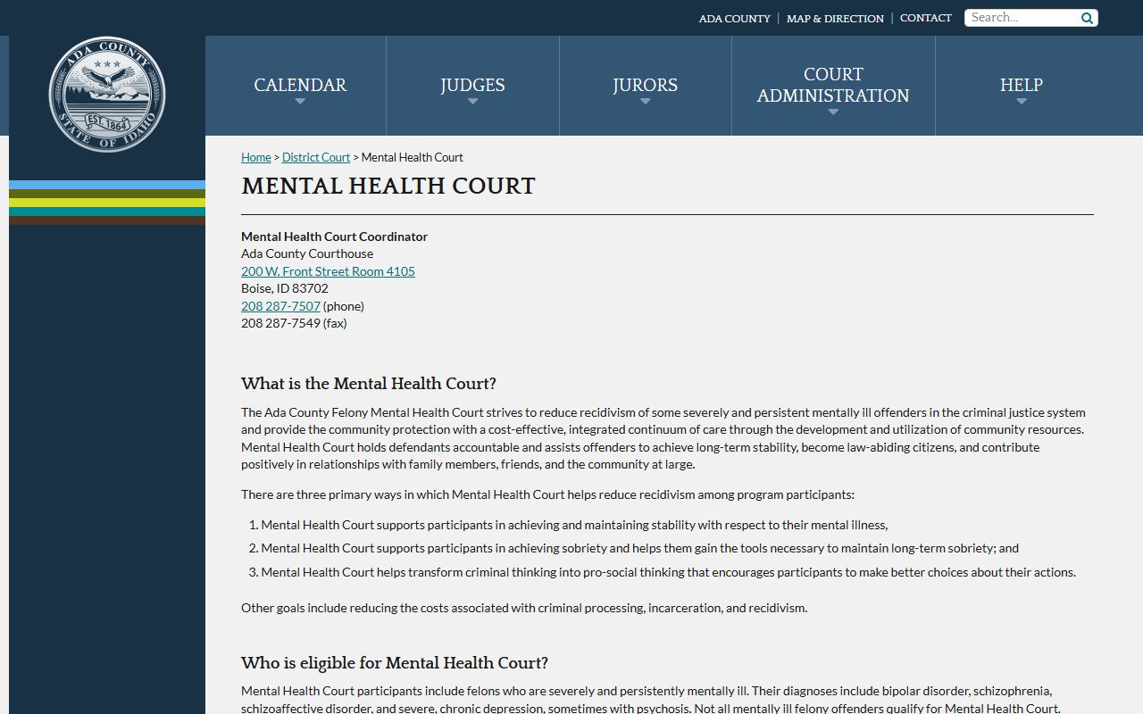 Ada County criminal court records Felony Mental Health Court page
