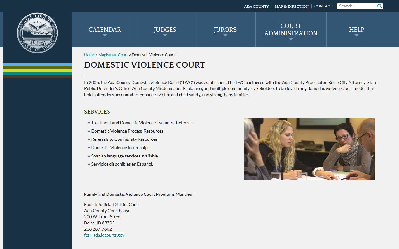 Ada County criminal court records Domestic Violence Court page