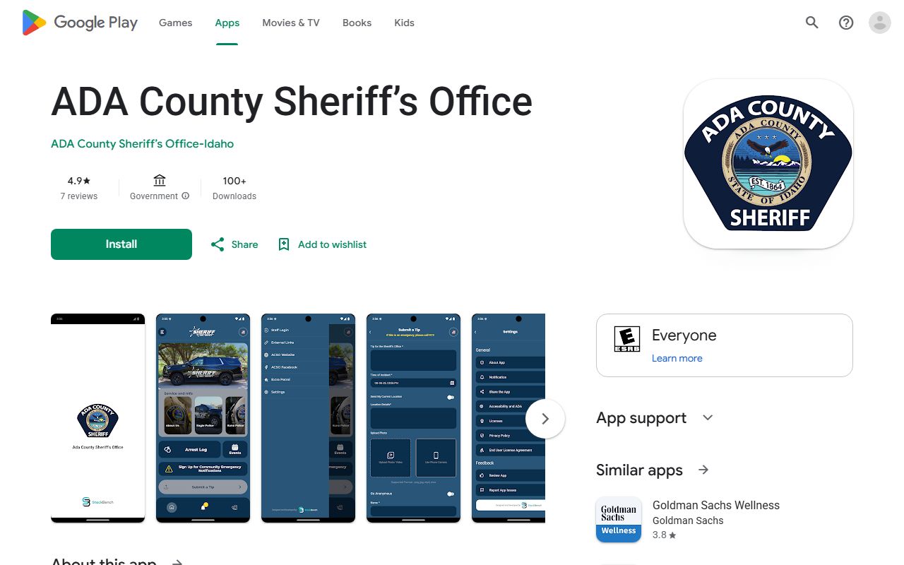 Official Ada County Sheriff's Office Android app listing