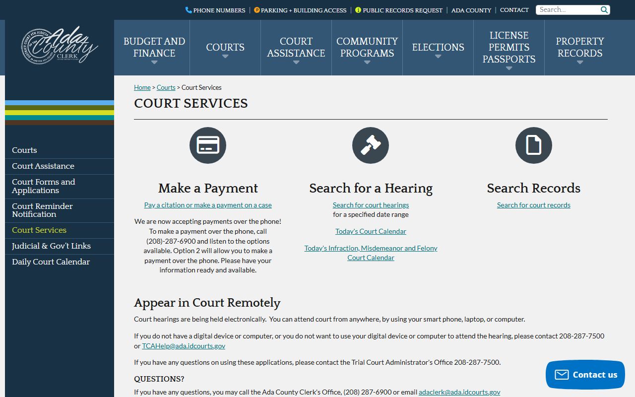 Ada County court records online services page