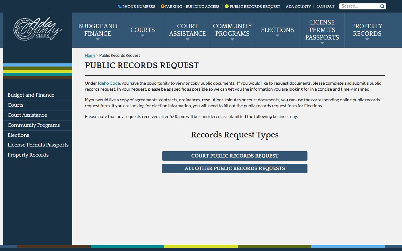 Ada County court records public records request page