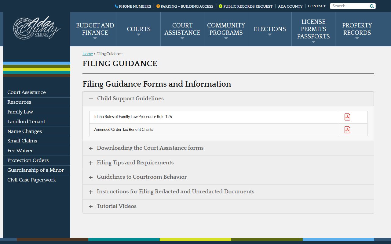 Ada County court records filing guidance page