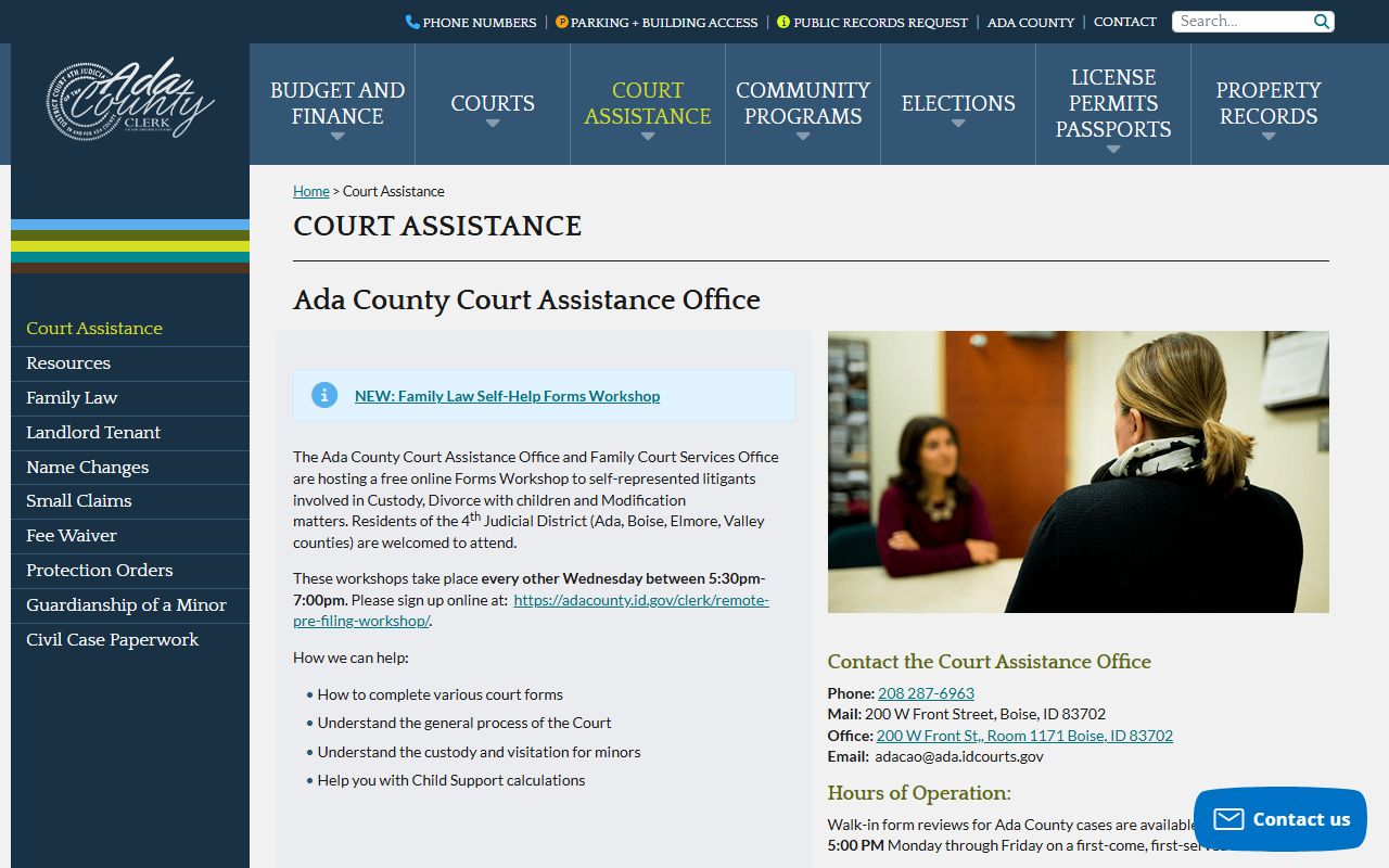 Ada County court records Court Assistance Office page