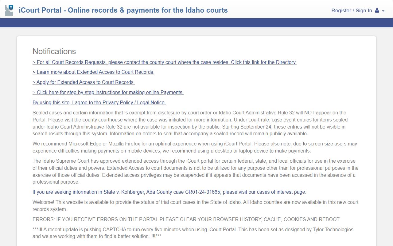 Ada County inmate records and Idaho iCourt public portal