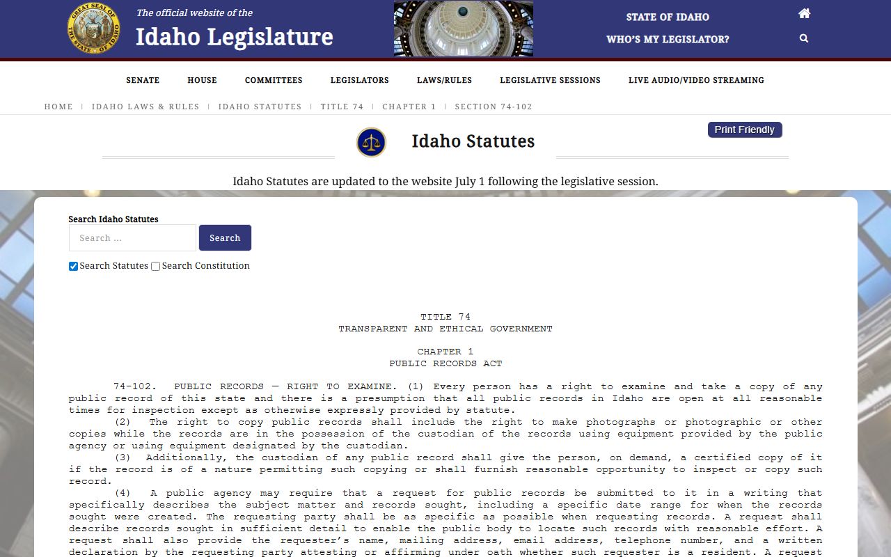 Ada County inmate records and Idaho public records access law