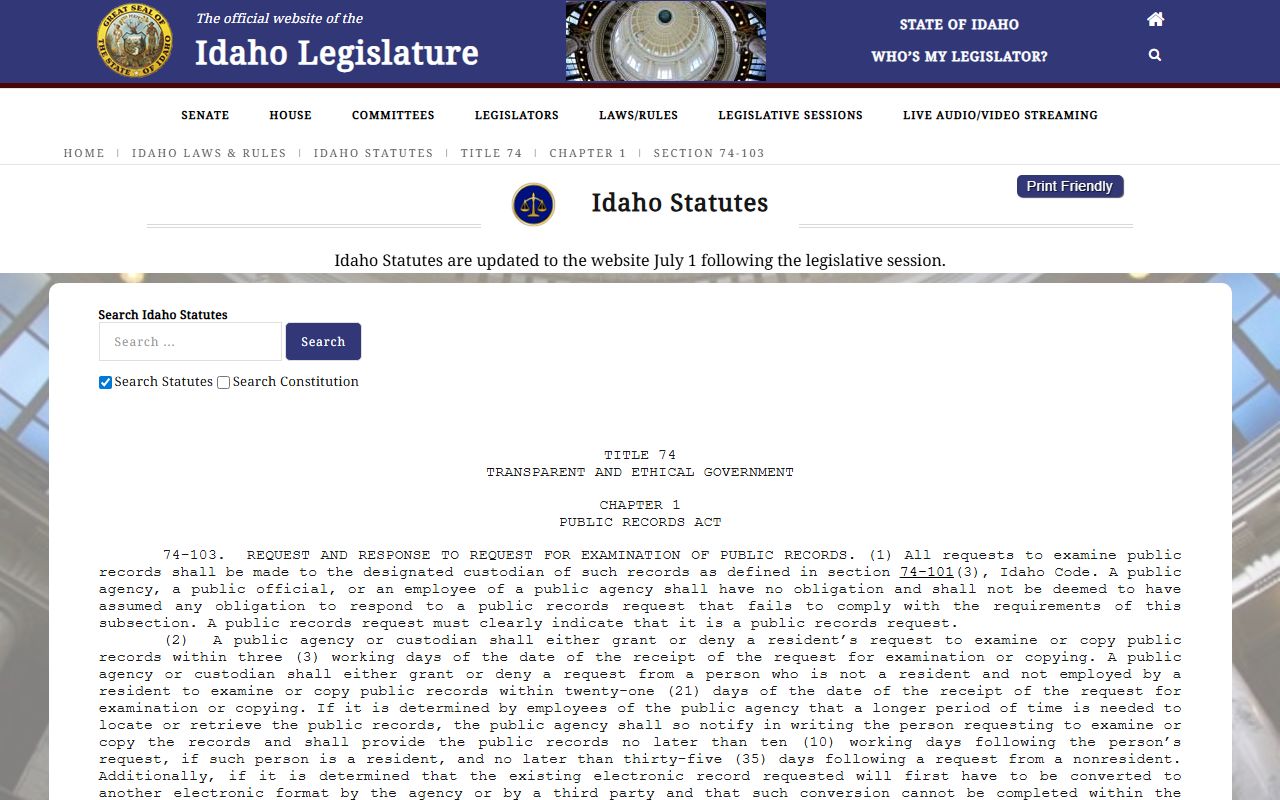 Ada County inmate records and Idaho agency response law