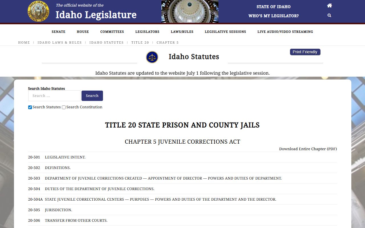 Ada County inmate records and Idaho juvenile custody restrictions