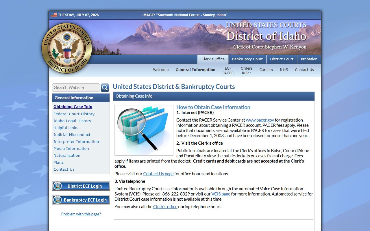 District of Idaho federal court copy guidance and fees