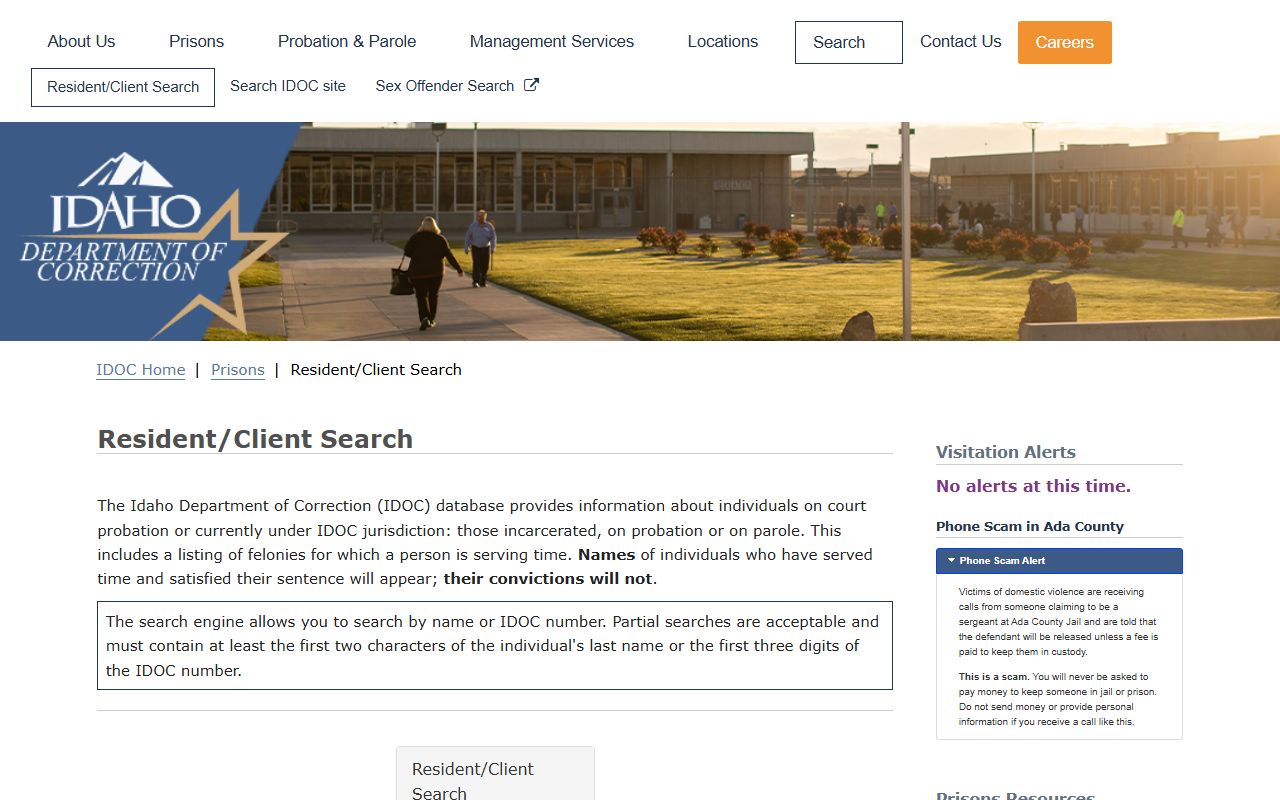 Ada County traffic court records and IDOC custody search distinction