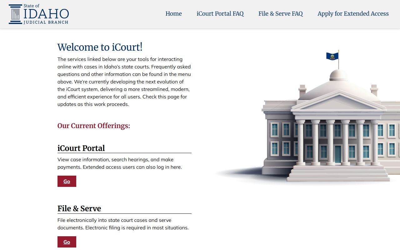 Ada County traffic court records and Idaho iCourt landing page