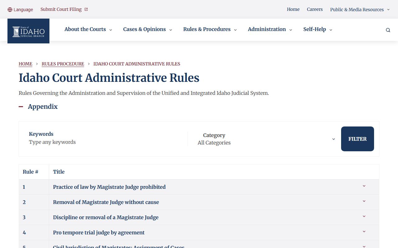 Ada County warrant records and Idaho Court Administrative Rules