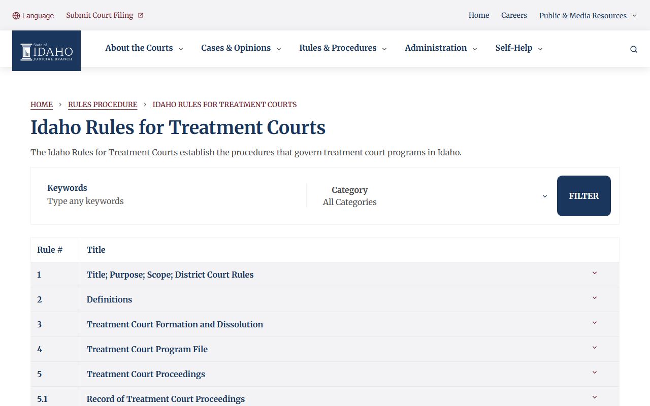 Ada County warrant records and Idaho Treatment Court Rules